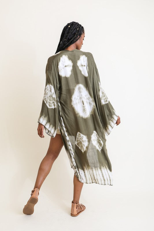 Tie-Dye Kimono Longline with Full Draping Sleeves