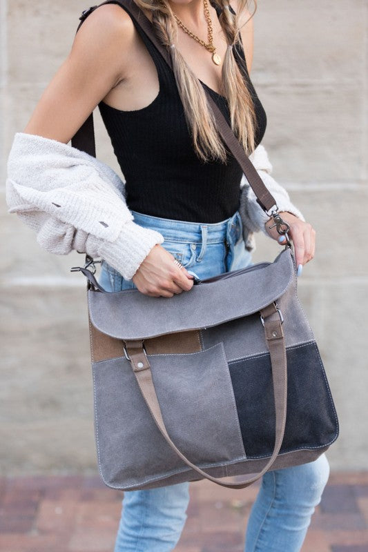 Colorblock Messenger Bag-Canvas Shoulder Bag