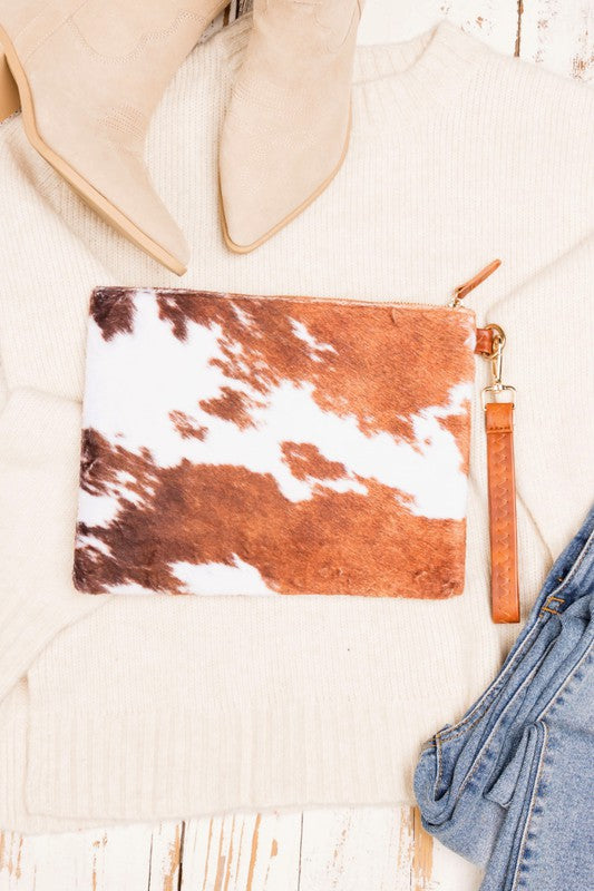 Cow Print Clutch-Faux Fur Wristlet-Animal Print Clutch