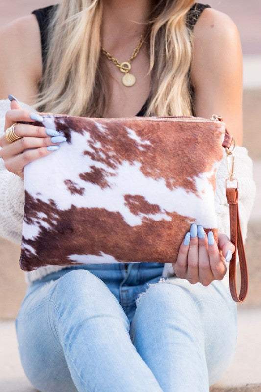 Cow Print Clutch-Faux Fur Wristlet-Animal Print Clutch