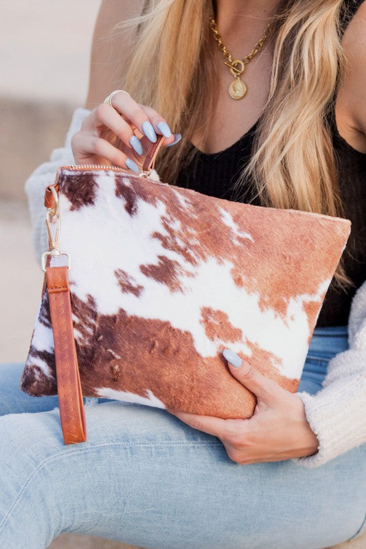 Cow Print Clutch-Faux Fur Wristlet-Animal Print Clutch