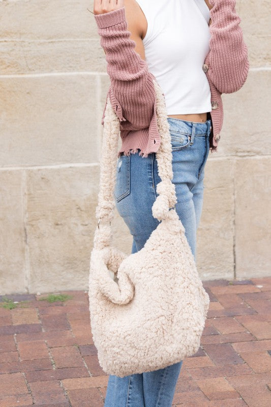 Boucle Messenger Sherpa Bag-Shoulder Bag-Plush Tote