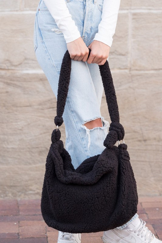 Boucle Messenger Sherpa Bag-Shoulder Bag-Plush Tote