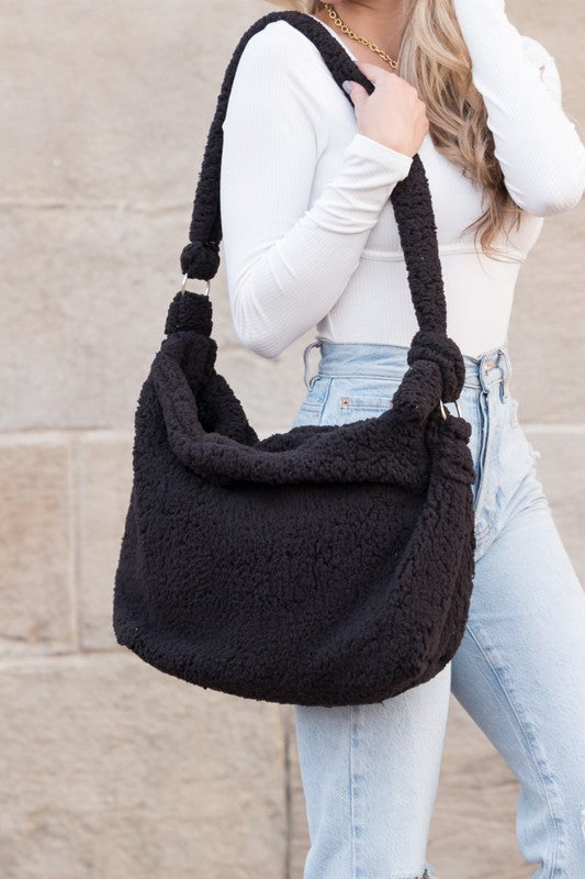 Plush Boucle Messenger Sherpa Bag-Shoulder Bag