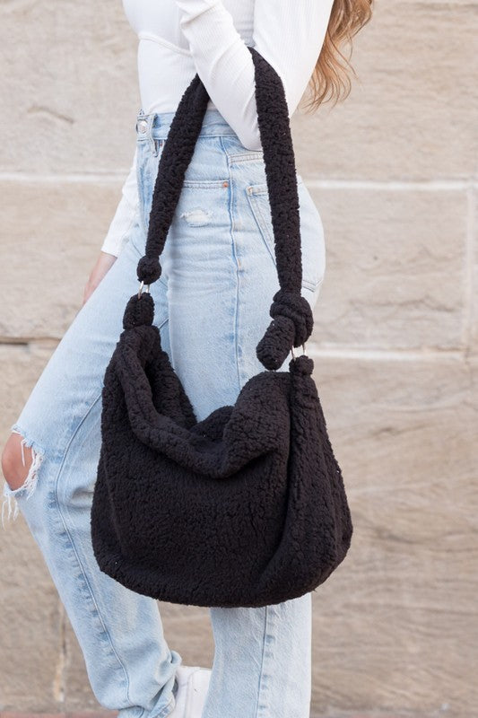 Boucle Messenger Sherpa Bag-Shoulder Bag-Plush Tote