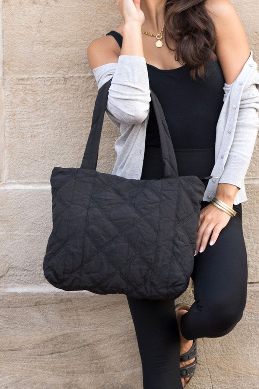 Quilted Puffer Messenger Bag-Tote-Handbag