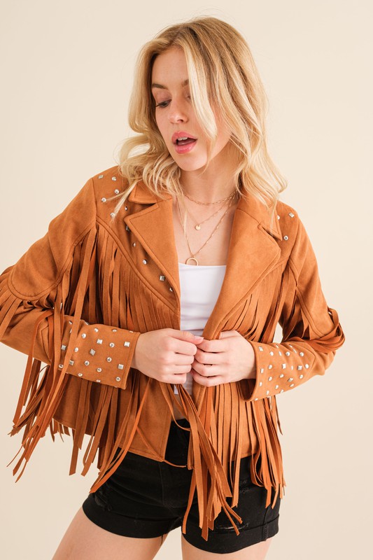 Fringe Western Jacket-Studded Fringe Jacket