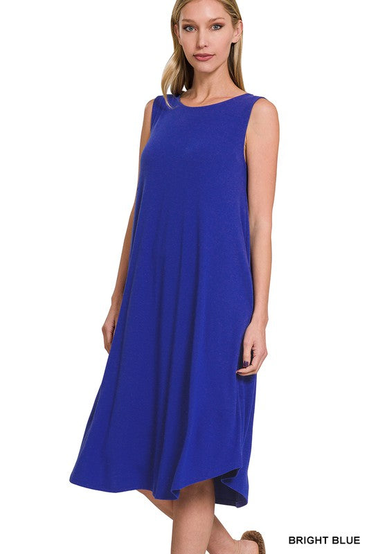 Midi Dress Sleeveless Round Neck Round Hem