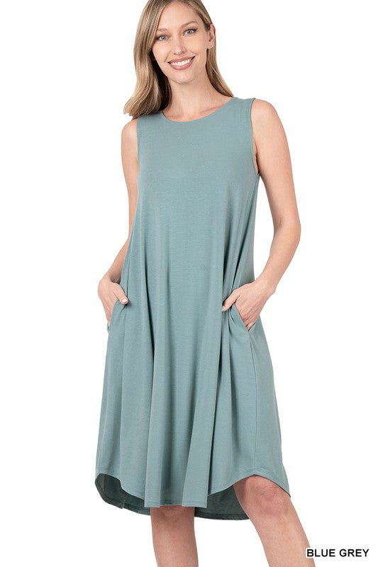 Midi Dress Sleeveless Round Neck Round Hem