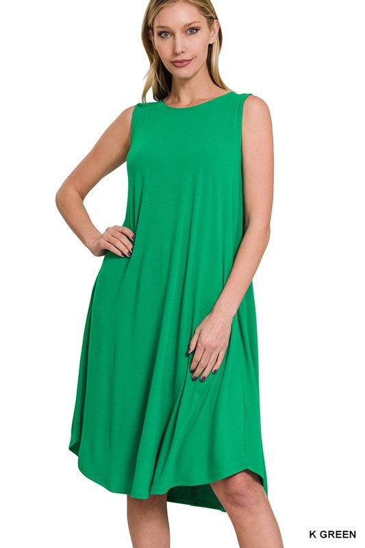 Midi Dress Sleeveless Round Neck Round Hem