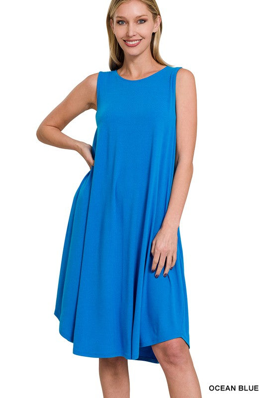 Midi Dress Sleeveless Round Neck Round Hem