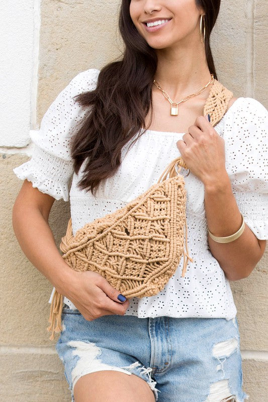 Macrame Sling Bag-Macrame Crossbody-Macrame Shoulder Bag-Adjustable Macrame Bag