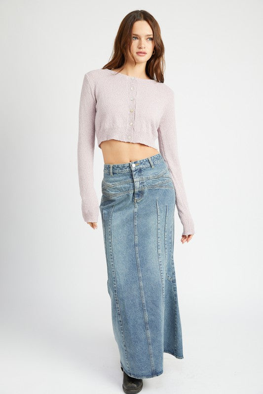 Denim Maxi Skirt Fluted