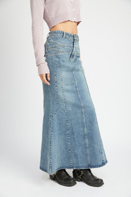 Denim Maxi Skirt Fluted