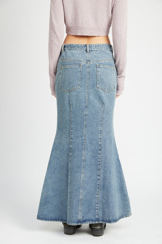 Denim Maxi Skirt Fluted