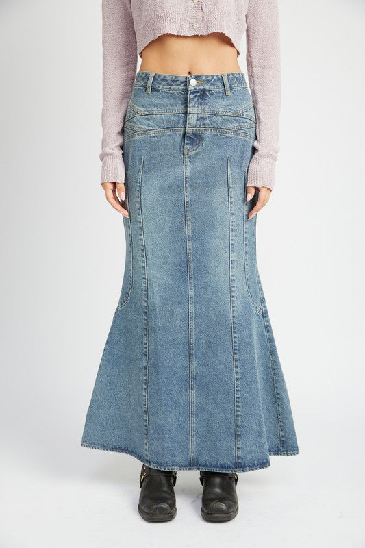 Denim Maxi Skirt Fluted