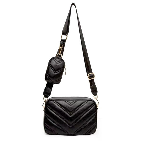 Chevron Quilted Crossbody-Quilted Crossbody Plus Mini Case Coin Purse-Shoulder Bag-Vegan Leather Crossbody