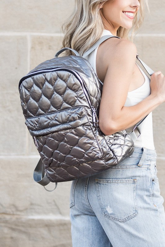 Puffer Metallic Backpack-Quilted Backpack in Metallic-Puffer Quilted Backpack