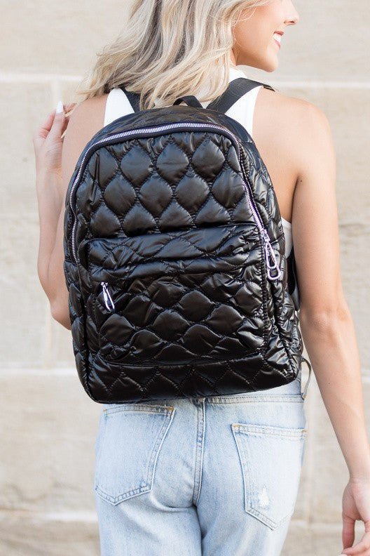 Puffer Metallic Backpack-Quilted Backpack in Metallic-Puffer Quilted Backpack