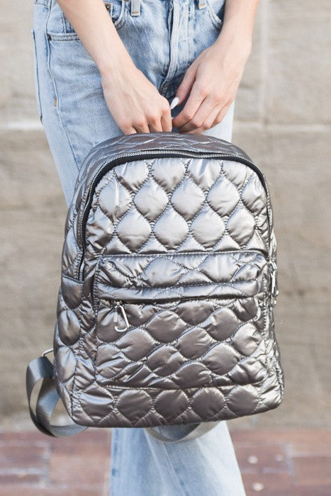 Puffer Metallic Backpack-Quilted Backpack in Metallic-Puffer Quilted Backpack