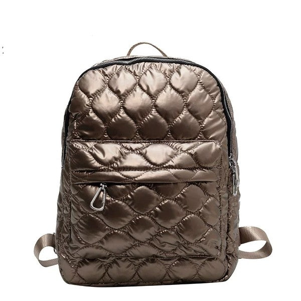 Puffer Metallic Backpack-Quilted Backpack in Metallic-Puffer Quilted Backpack