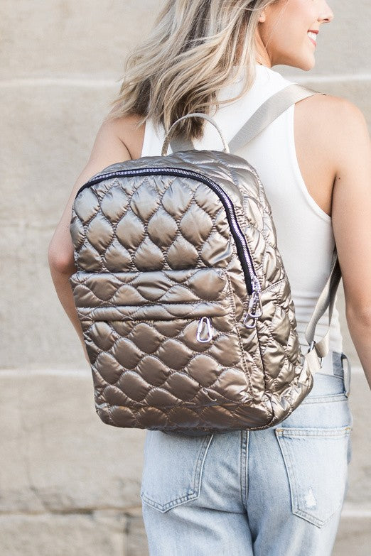 Puffer Metallic Backpack-Quilted Backpack in Metallic-Puffer Quilted Backpack