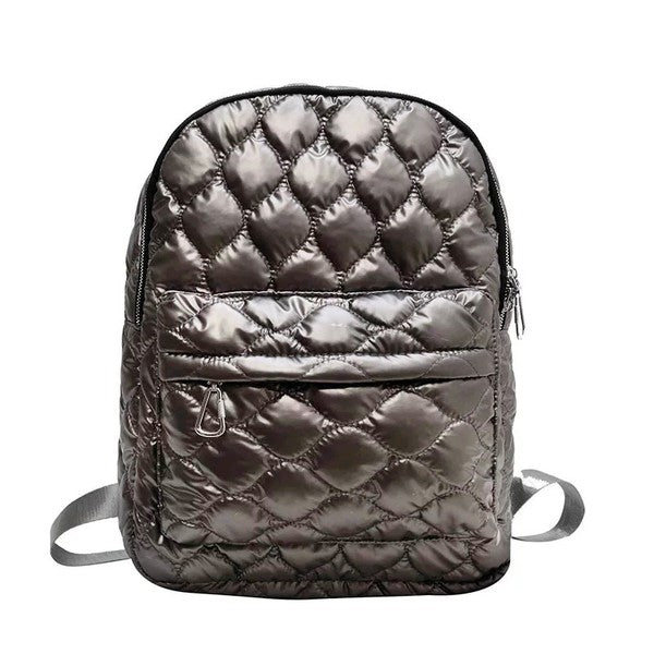 Puffer Metallic Backpack-Quilted Backpack in Metallic-Puffer Quilted Backpack