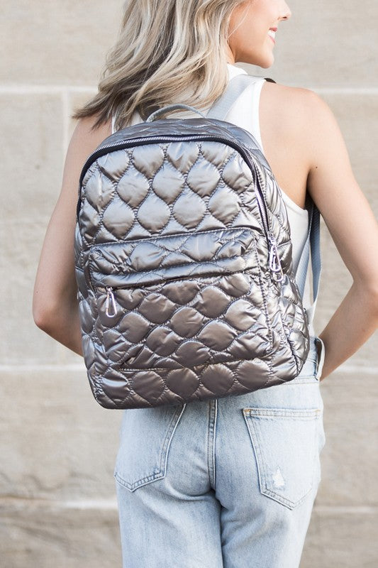 Puffer Metallic Backpack-Quilted Backpack in Metallic-Puffer Quilted Backpack