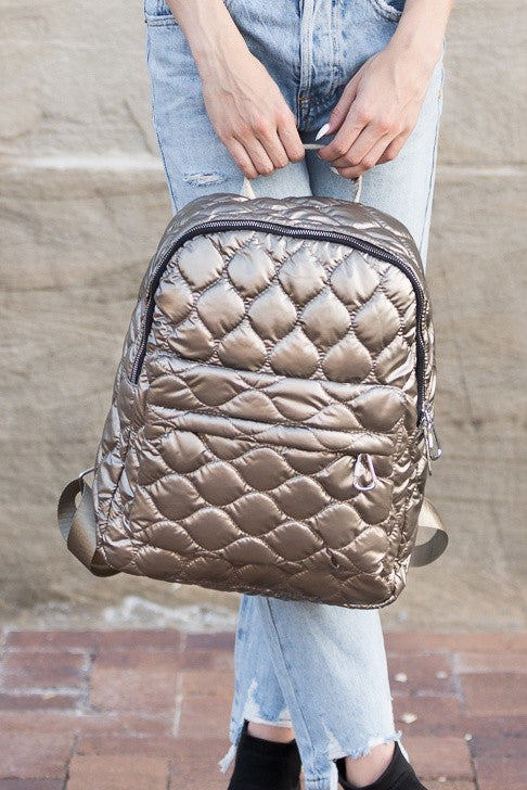 Puffer Metallic Backpack-Quilted Backpack in Metallic-Puffer Quilted Backpack