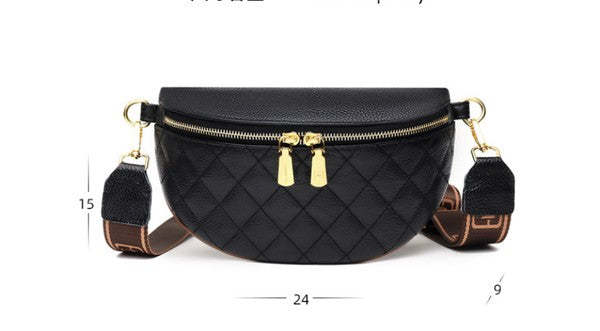 Crescent Sling Bag in Quilted Genuine Leather-Leather Crossbody with Guitar Strap-Shoulder Bag