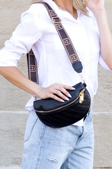 Crescent Sling Bag in Quilted Genuine Leather-Leather Crossbody with Guitar Strap-Shoulder Bag