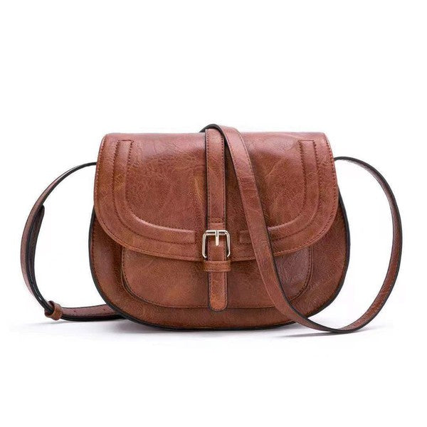 Crossbody Fold-over with Buckle Accent-Shoulder Bag-Vegan Leather Purse