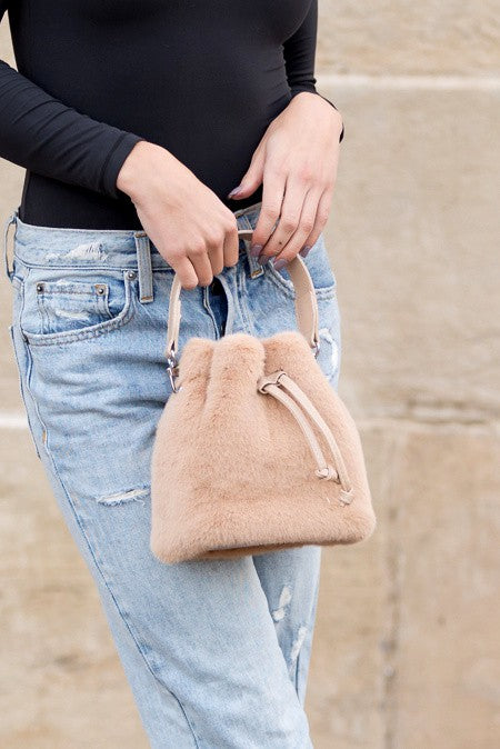 Faux Fur Crossbody Convertible-Plush Shoulder Bag-Handbag in Faux Fur