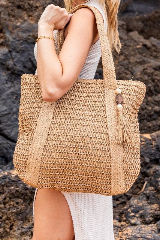 Woven Straw Tote-Tassel Tote-Carryall Straw Tote-Shoulder Bag-Messenger Bag