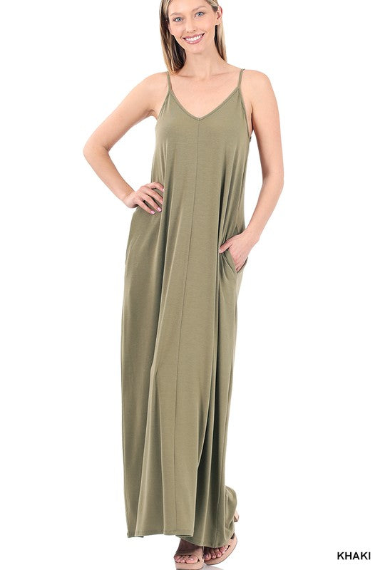 Cami Maxi Dress V-Neck with Side Pockets