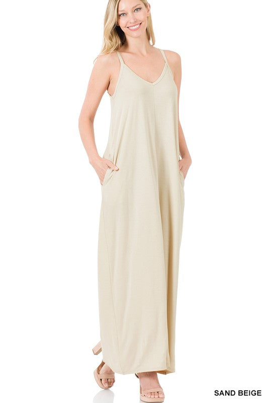 Cami Maxi Dress V-Neck with Side Pockets