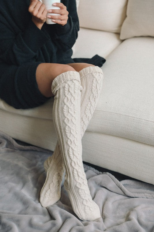 Knee-High Socks-Cable Knit