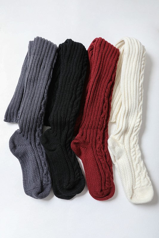 Knee-High Socks-Cable Knit