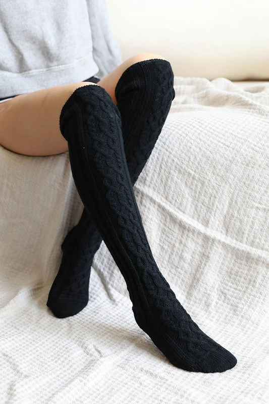 Knee-High Socks-Cable Knit