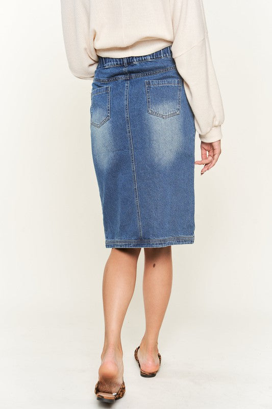 Denim Midi Skirt Button Down Front