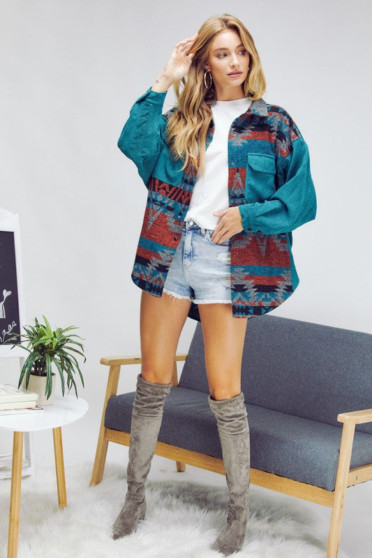 Printed Button Down Long Sleeve Jacket/Top