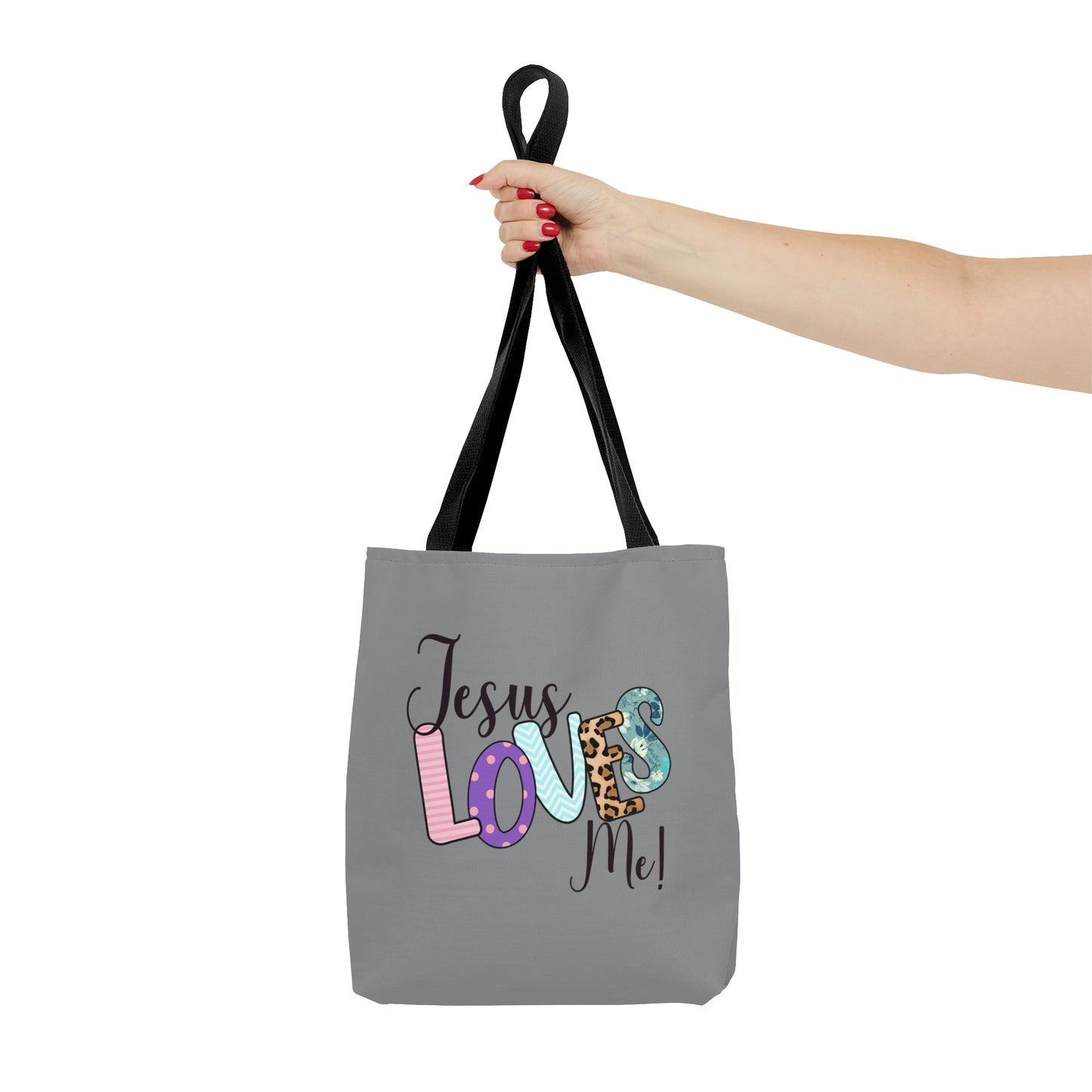 Jesus Love Me Tote AOP Gray Tote Bag Book Tote Bag All Purpose Tote Women's Tote Youth Tote Gender Neutral Tote