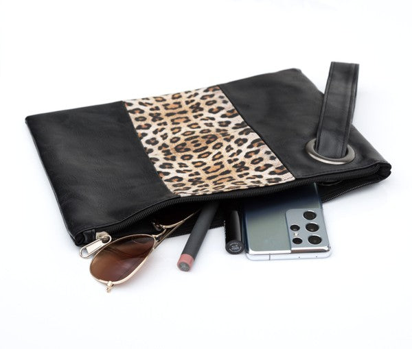 Leopard Print Clutch-Dual Tone Wristlet