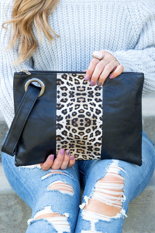 Leopard Print Clutch-Dual Tone Wristlet