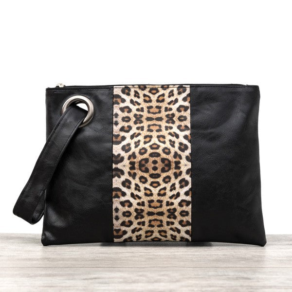 Leopard Print Clutch-Dual Tone Wristlet