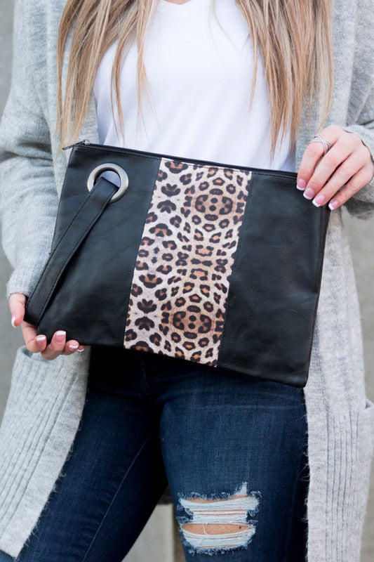 Leopard Print Clutch-Dual Tone Wristlet