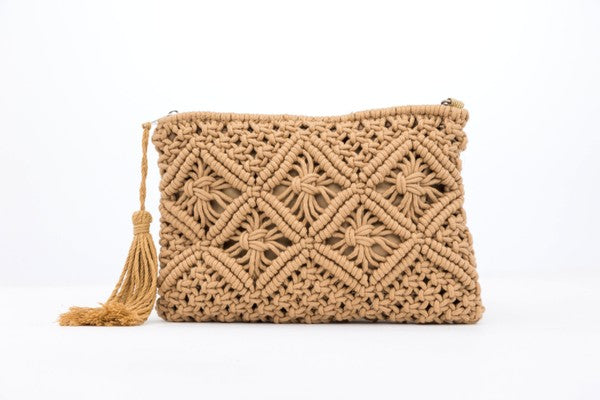 Macrame Clutch-Macrame Purse-Macrame Handbag with Tassel-Boho Clutch Bag