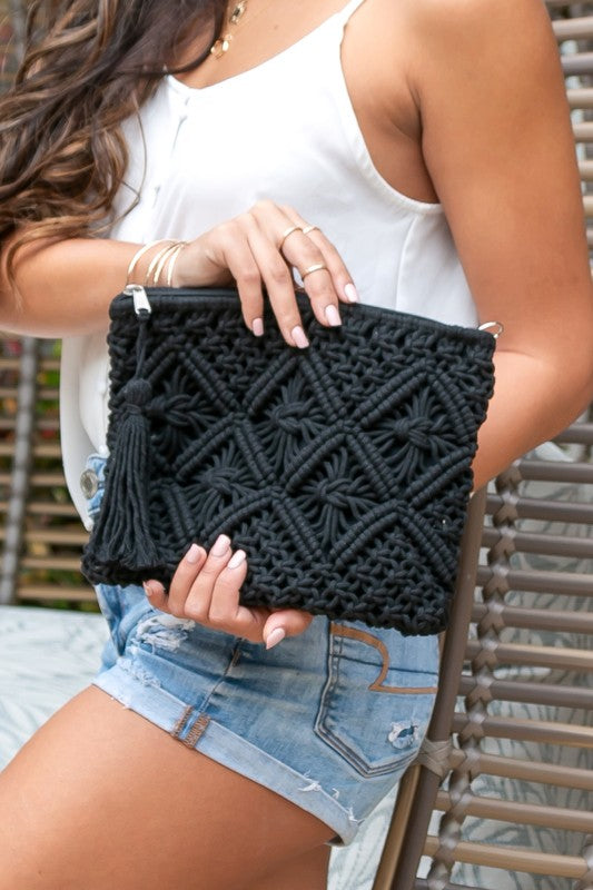 Macrame Clutch-Macrame Purse-Macrame Handbag with Tassel-Boho Clutch Bag