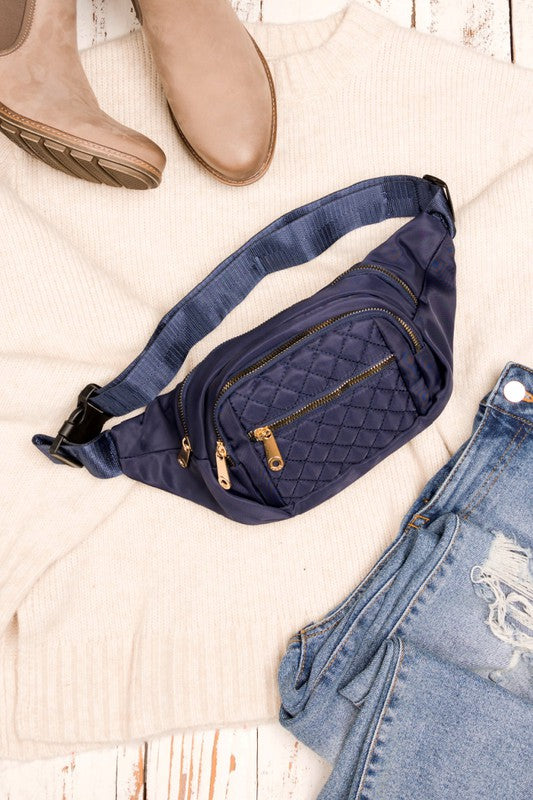 Quilted Crossbody Sling Bag-Shoulder Bag-Quilted Fanny Pack