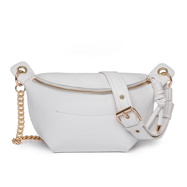 Crossbody Convertible-Luxe Vegan Leather Sling-Fanny Bag with Gold Chain Accent